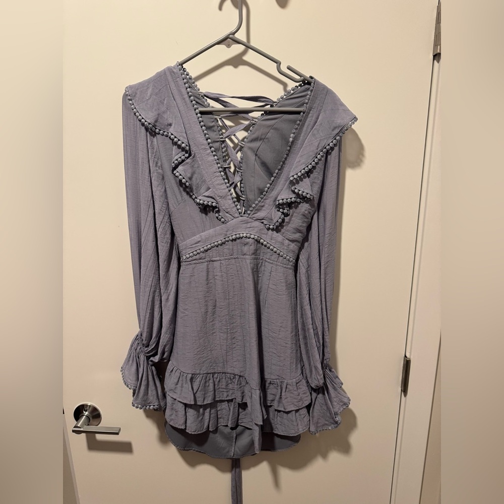 Lace-Up Ruffled dress in Dusty blue